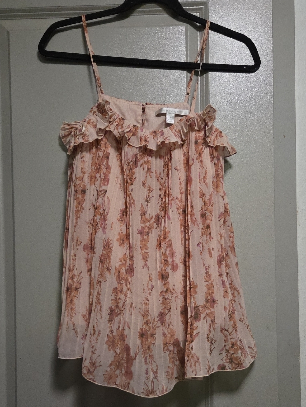 LC Lauren Conrad Pink Floral Ruffle Spaghetti Strap Blouse